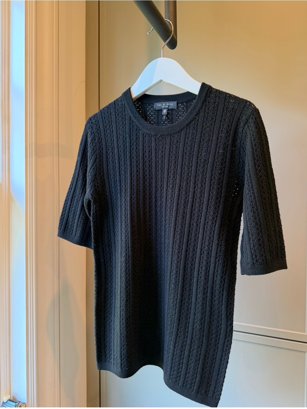 rag & bone Black Short-Sleeve Textured Crewneck Sweater